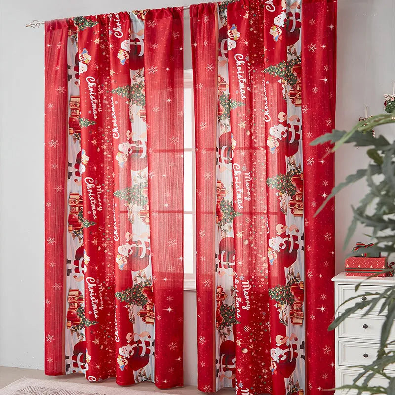 American-style rectangular curtain with printed festive design showing semi-sunshade function