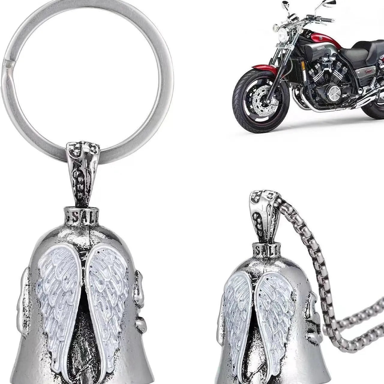 Angel wing feather keychain and necklace set in vintage silver tone electroplated alloy