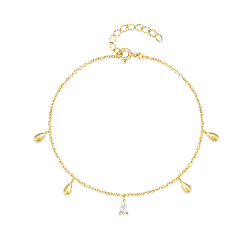 Gold tone S925 sterling silver bracelet with a geometric water drop diamond pendant charm.