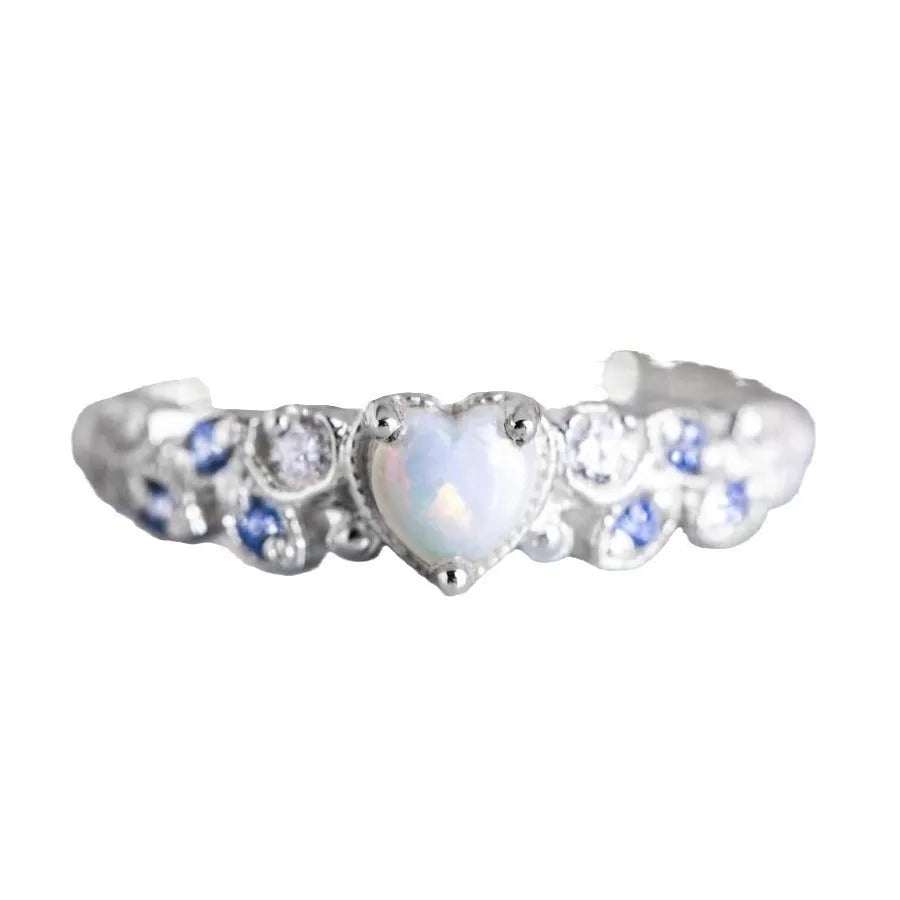 Peach-coloured alloy heart ring for women featuring a detailed floral and opal ocean design.