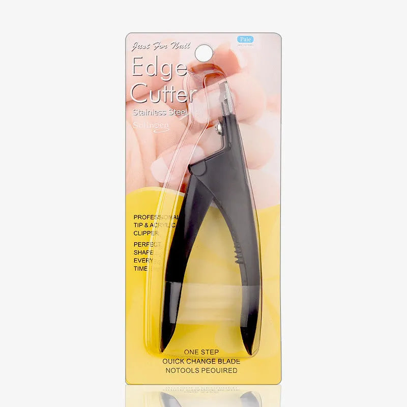Stainless steel U-shaped nail scissors with an electrophoretic coated handle.