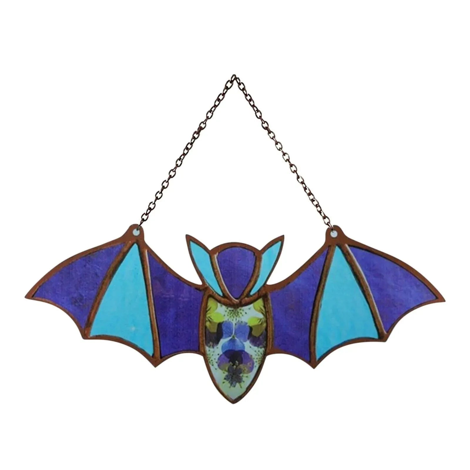 A modern art style bat printed on a clear acrylic wall hanging pendant.
