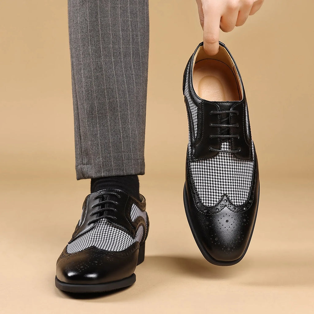 Men's houndstooth plaid casual shoes with canvas upper, rubber sole, and square toe in multiple colours