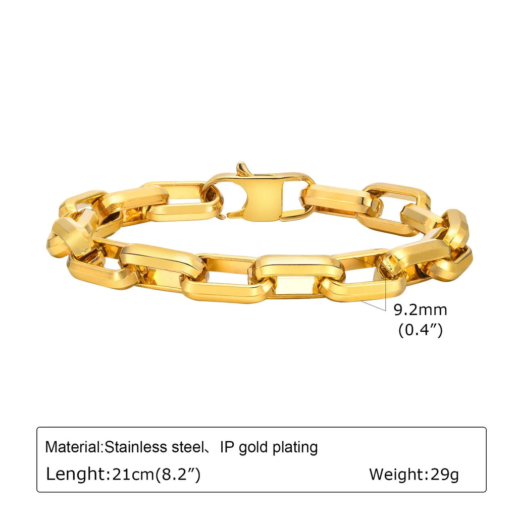Men's square chain link stainless steel bracelet in black, gold, steel, and retro colours.