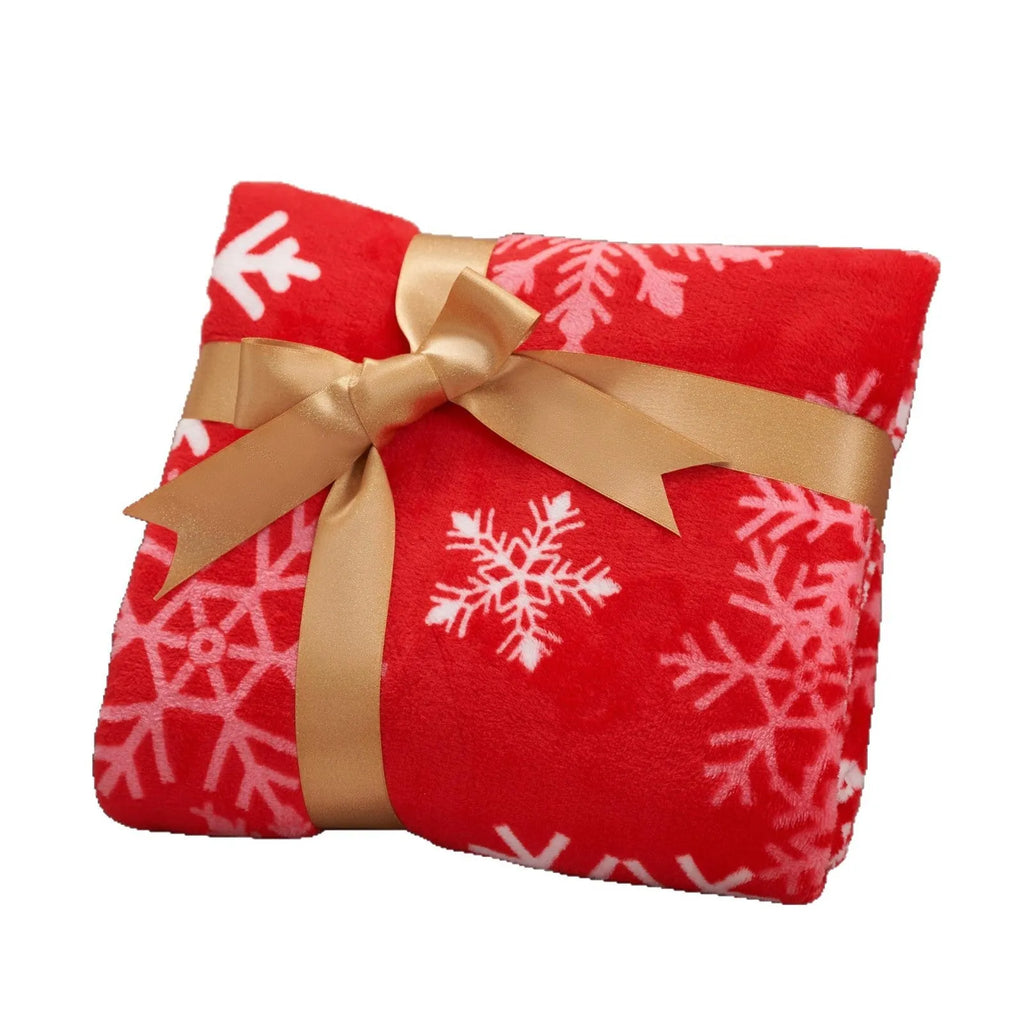 A soft, plush Christmas blanket made from polyester fibre, shown in an American style, folded to display its texture.