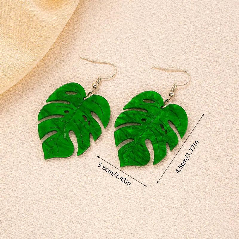 Coloured acrylic artocarpus heterophyllus shaped drop earrings on alloy hooks.