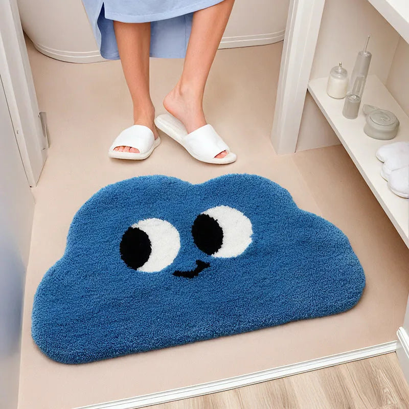 Cartoon anime bathroom floor mat with cashmere-like texture in green, blue, pink, black, or white colour options