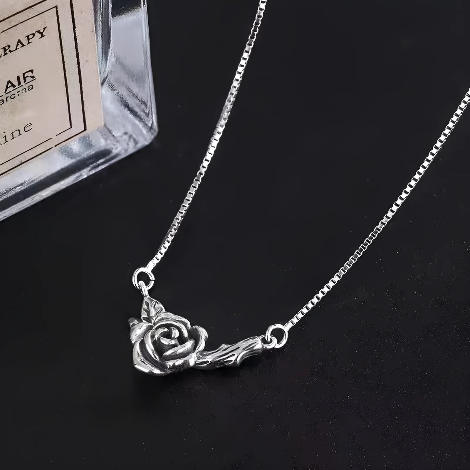 Retro black rose necklace for women with copper cross chain and vintage rose distressed flower pendant