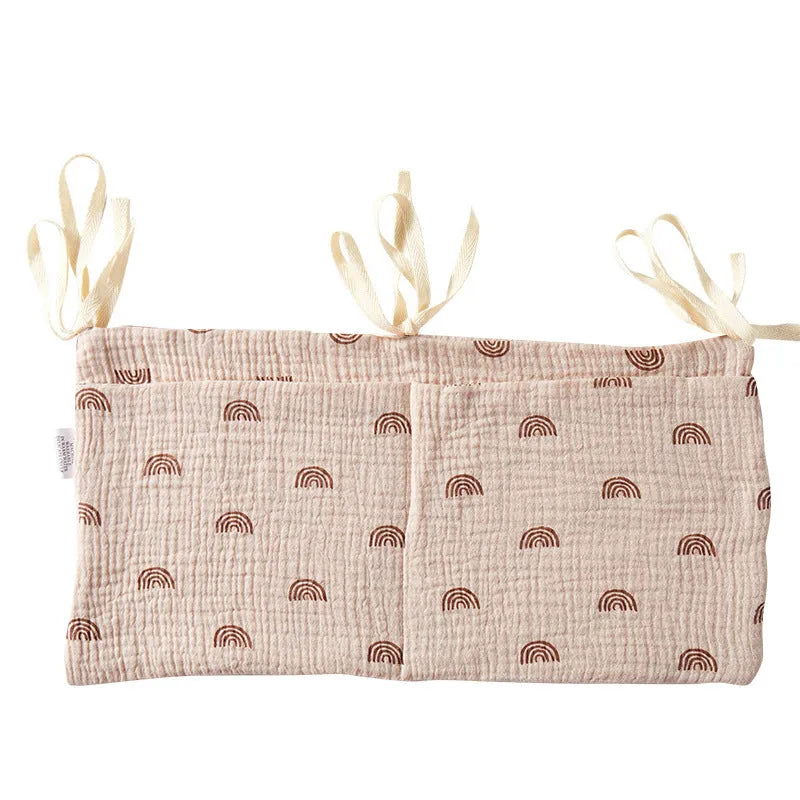 Cotton double layer baby bedside buggy bag in colour option, attached to a cot for storage
