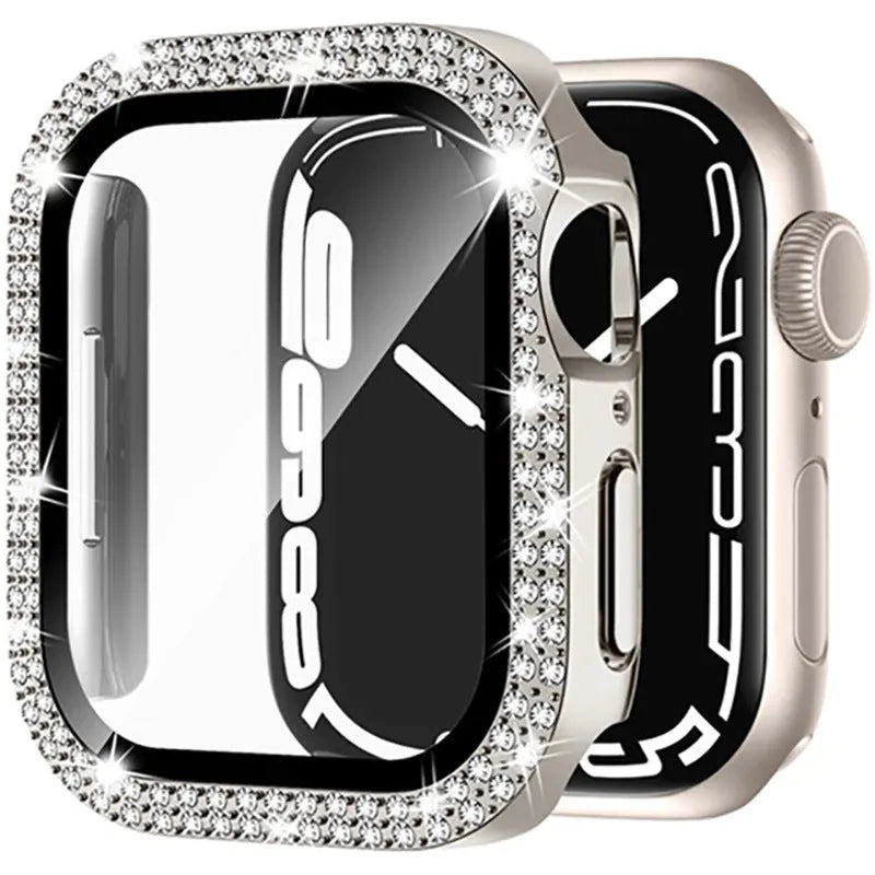 Apple Watch case with double diamond glass and peep-proof privacy screen in rose gold colour.