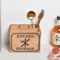 Wooden kitchen storage box with grid compartments for organising knives, forks and chopsticks
