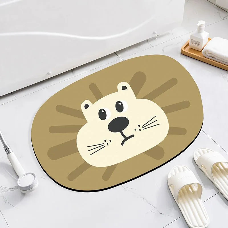 Cartoon animal diatom oil bathroom mat in alien shape for non-slip moisture absorption