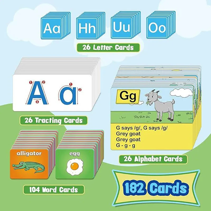 Large alphabet learning wall chart with word cards, letter cards, and picture cards for early education
