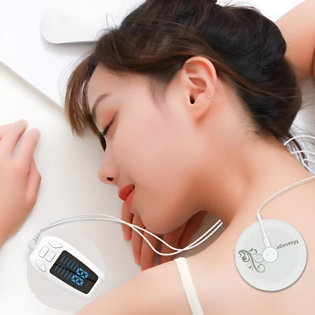 White plastic rechargeable pulse meridian physiotherapy apparatus with USB cable and charger