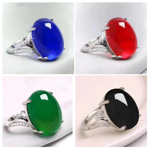 Adjustable alloy geometric sapphire ring women's ethnic style jewellery in black blue green red yellow colours