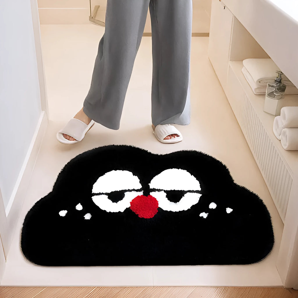 Cartoon anime bathroom floor mat with cashmere-like texture in green, blue, pink, black, or white colour options