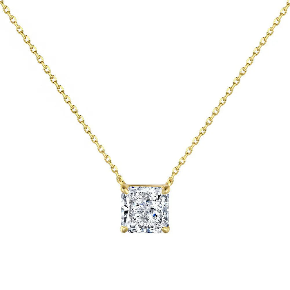 925 silver geometric square white diamond pendant necklace on adjustable clavicle chain in N166 platinum finish