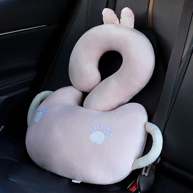 Square cartoon animal hug car cushion pillow on a car seat in light cat colour