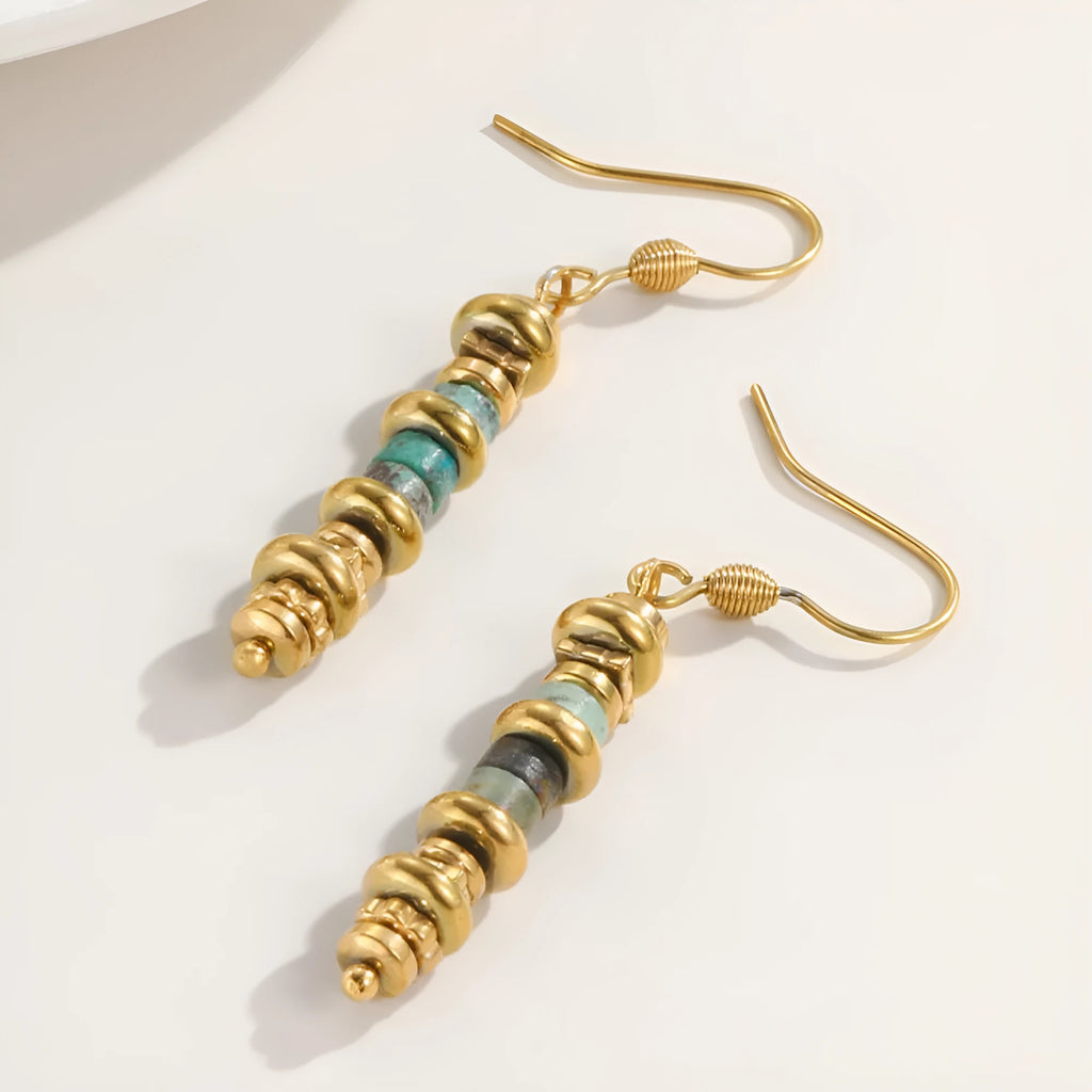 Retro geometric titanium steel dangle earrings with 18K gold plated finish for women