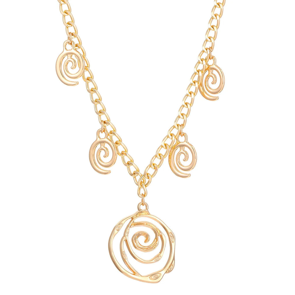 Spiral donut design jewellery set with necklace, bracelet and ear hooks in gold or silver finish