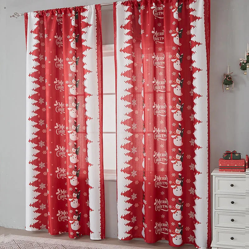 American-style rectangular curtain with printed festive design showing semi-sunshade function