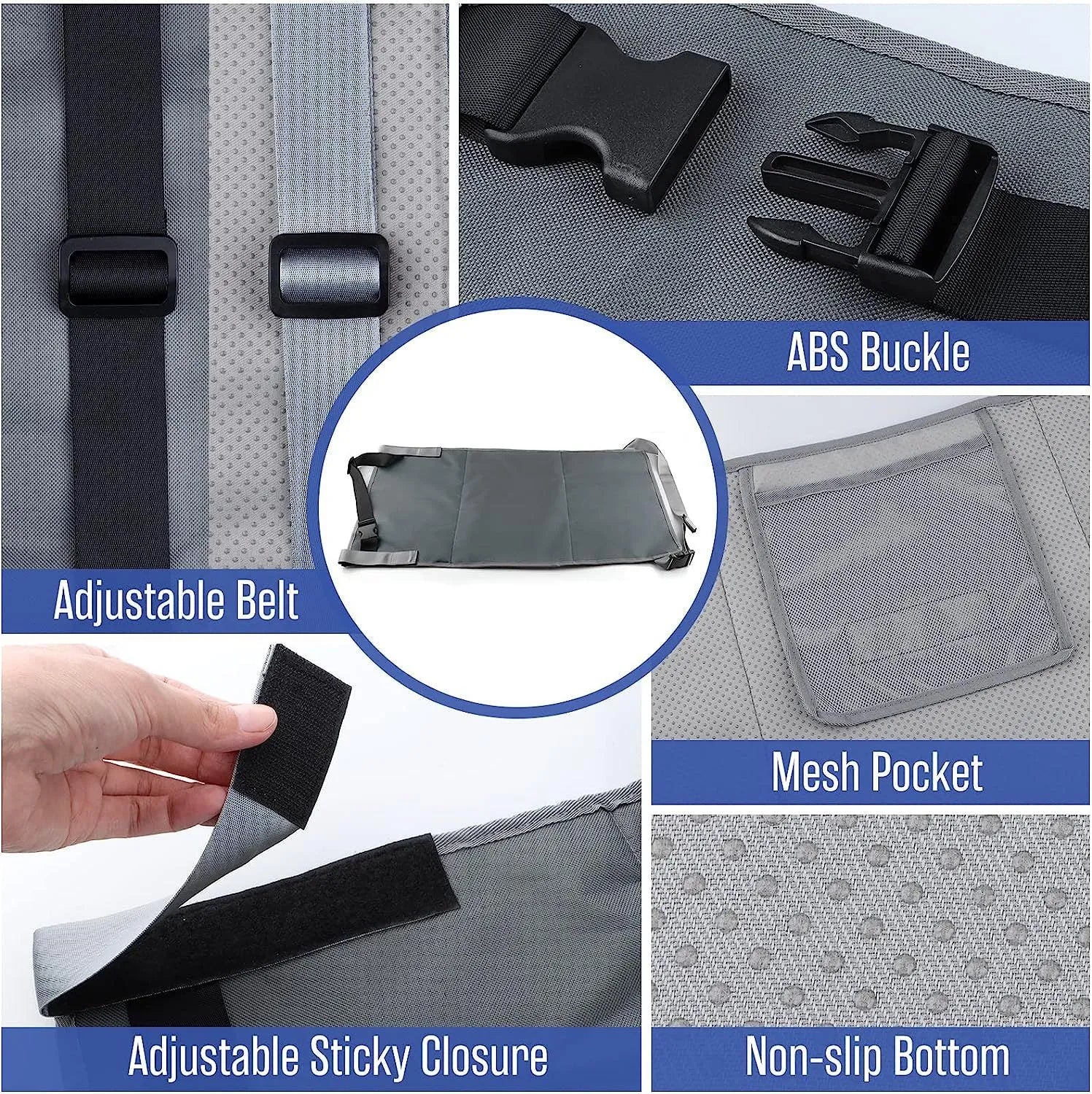 Portable children's aircraft pedal seat extender in nylon with adjustable strap and optional drawstring pocket