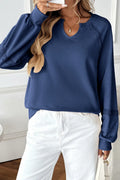 Women's half-open collar sweater with lace stitching detail in solid colour