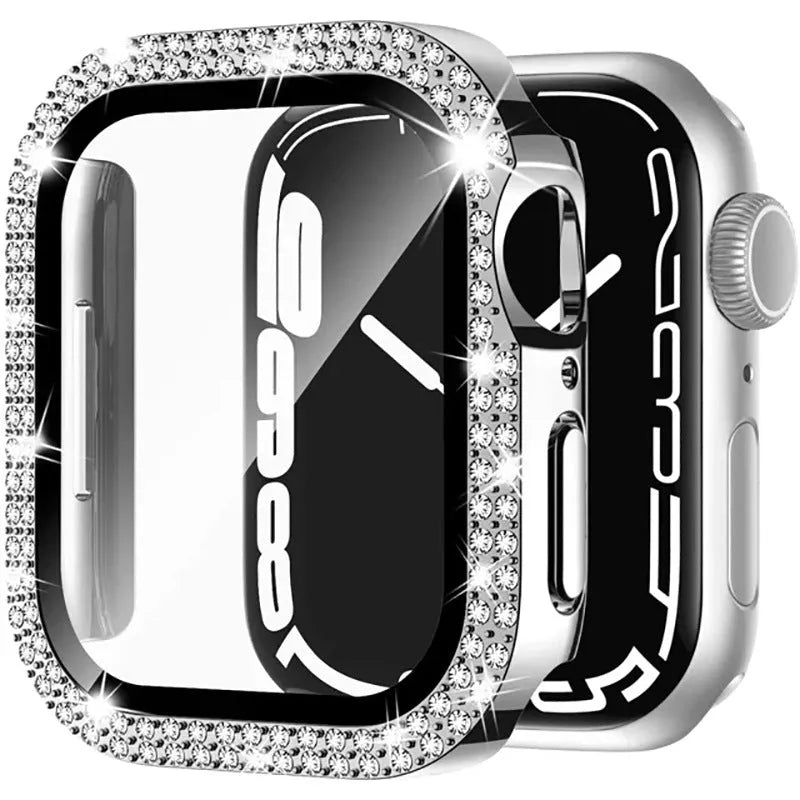 Apple Watch case with double diamond glass and peep-proof privacy screen in rose gold colour.