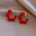 Red bell-shaped alloy dangle earrings for women