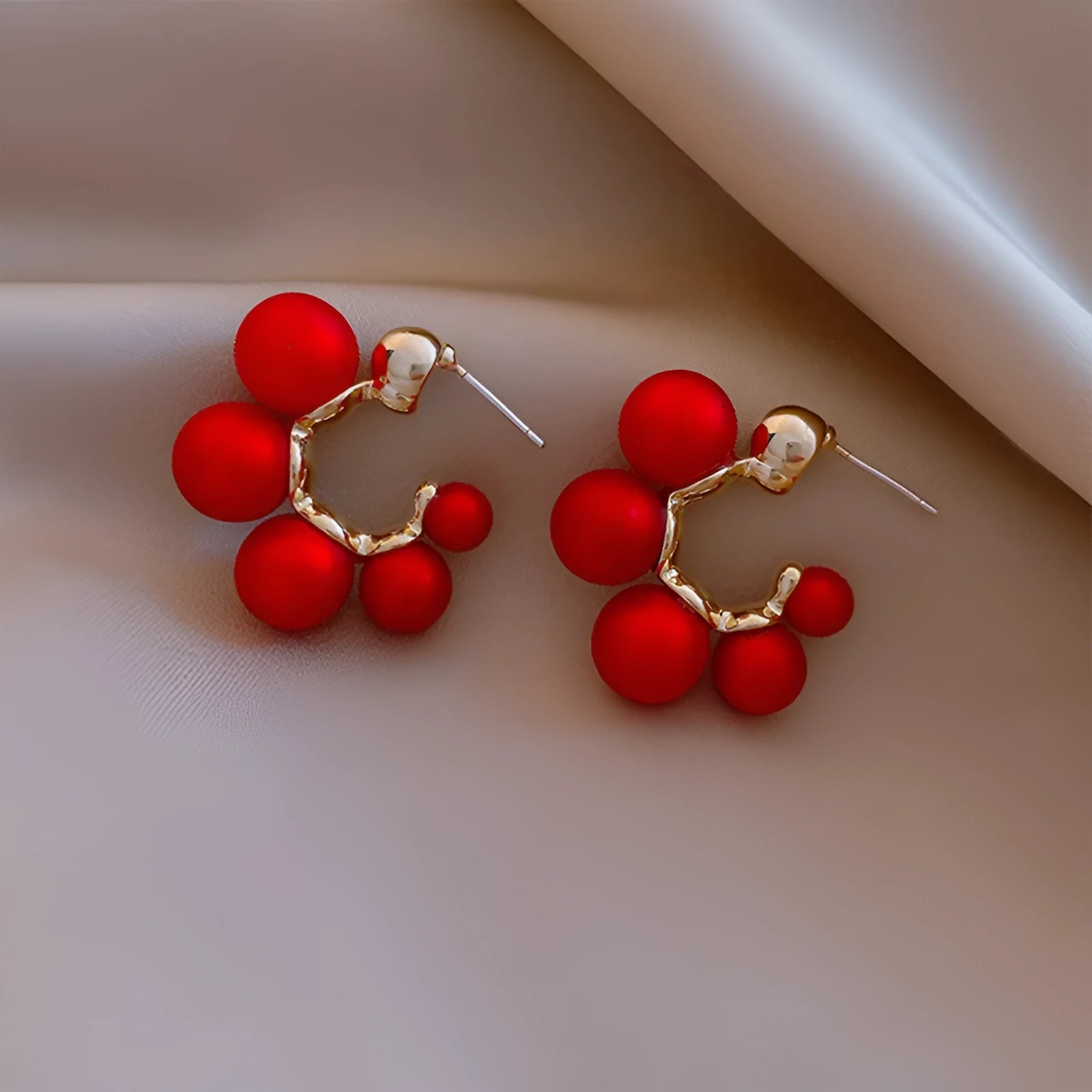 Red bell-shaped alloy dangle earrings for women