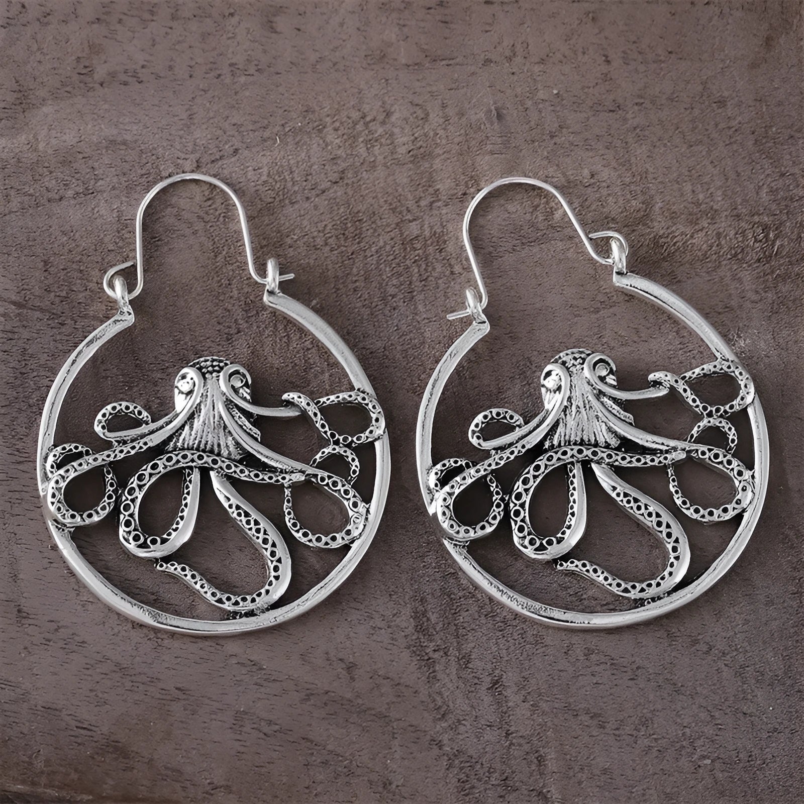 Zinc alloy octopus earrings with electroplated antique silver finish