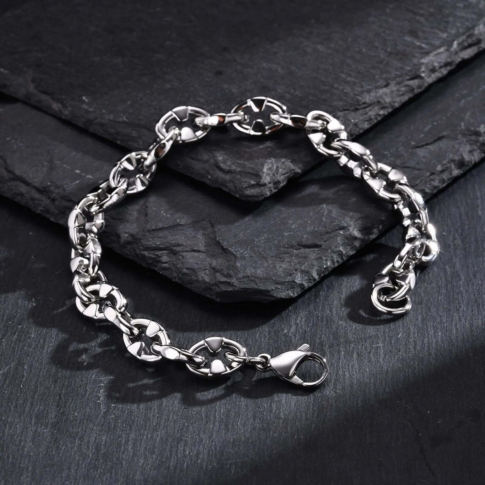 Handmade thick stainless steel geometric chain bracelet for men, hip hop style