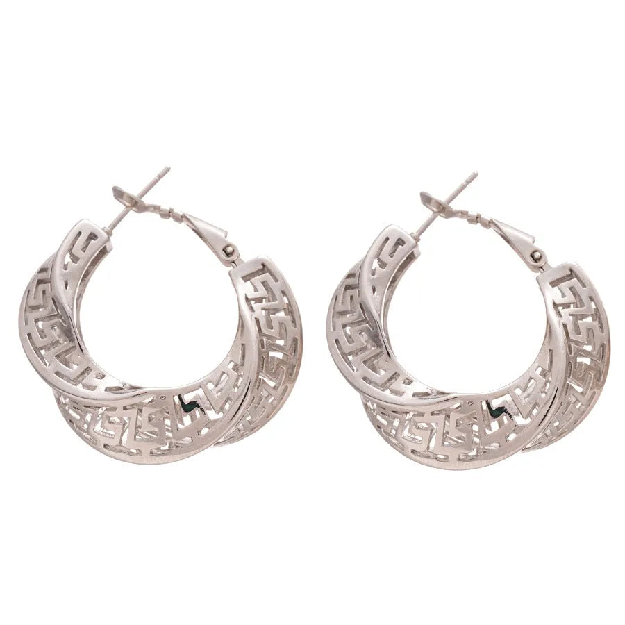 Geometric twisted round hollow stud earrings in gold or silver tone finish