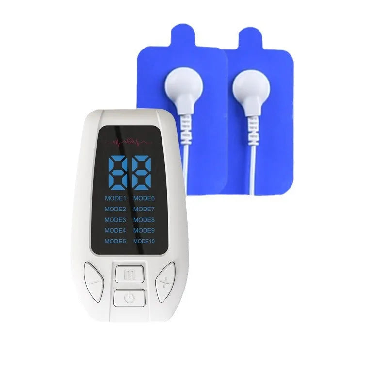 White plastic rechargeable pulse meridian physiotherapy apparatus with USB cable and charger