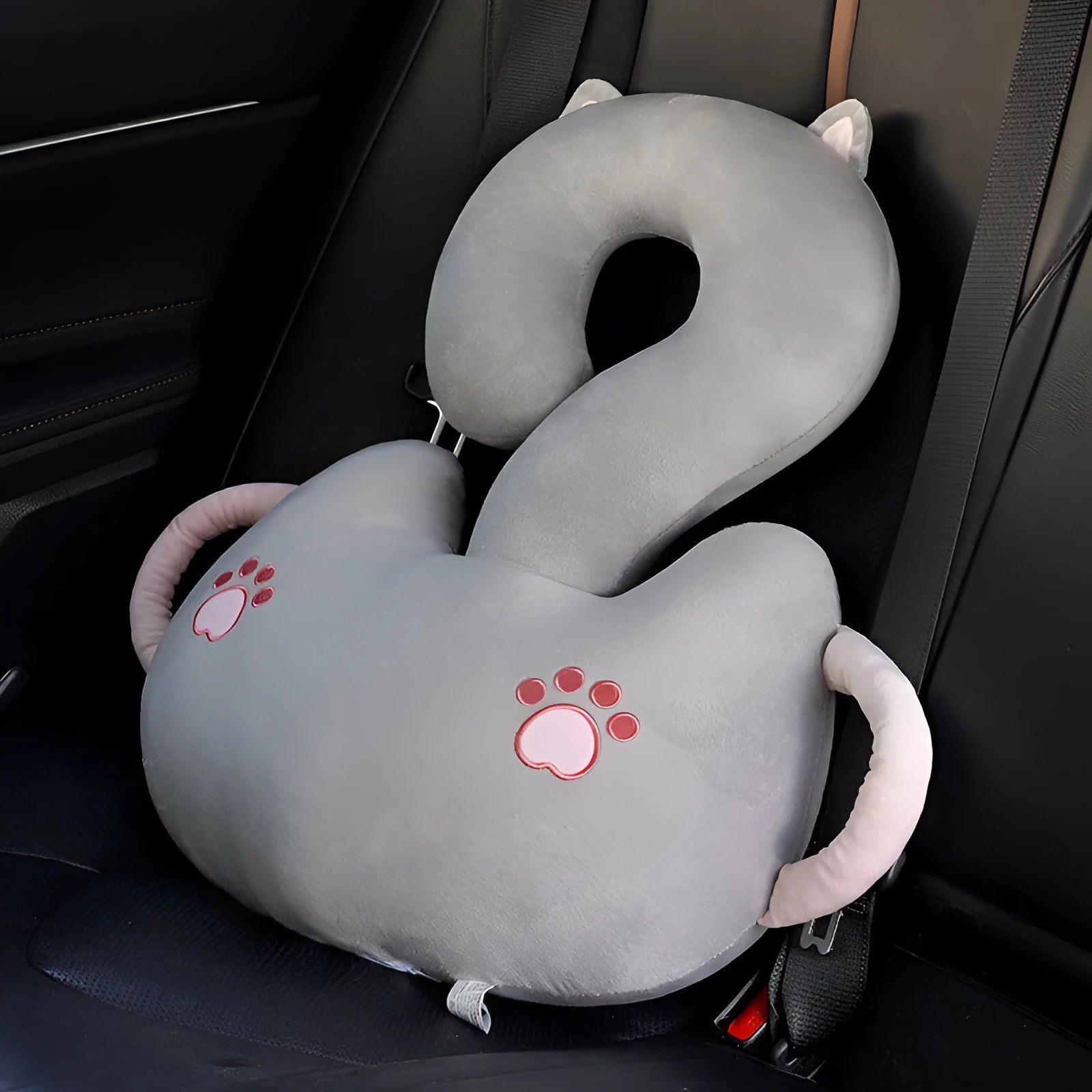 Square cartoon animal hug car cushion pillow on a car seat in light cat colour