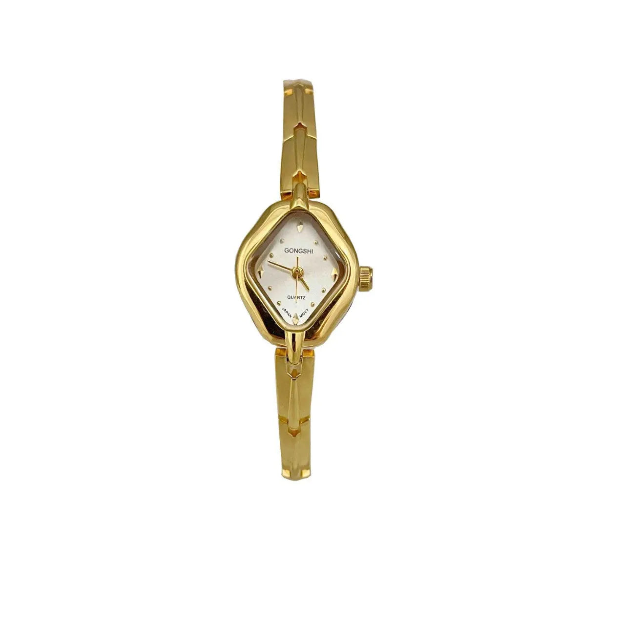 Women's gold bracelet watch with mineral glass face and metal chain strap