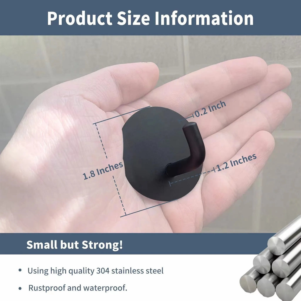 Black and sanded stainless steel self-adhesive hooks with 3kg load capacity for wall mounting.