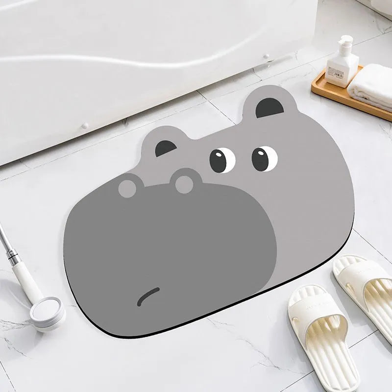 Cartoon animal diatom oil bathroom mat in alien shape for non-slip moisture absorption