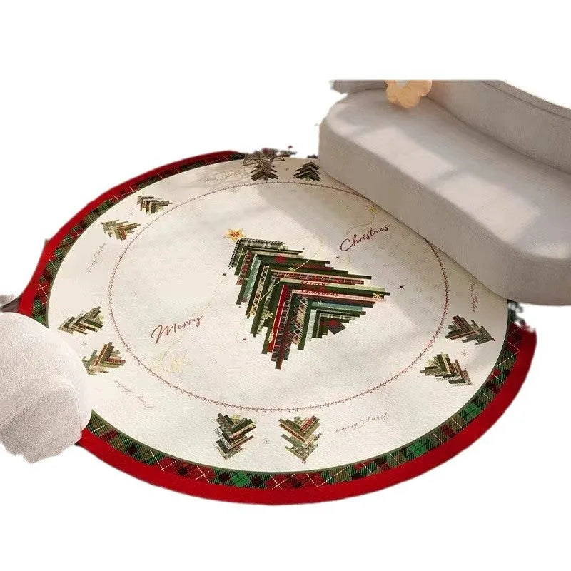 Christmas red round velvet floor mat with absorbent non-slip design for living room decoration
