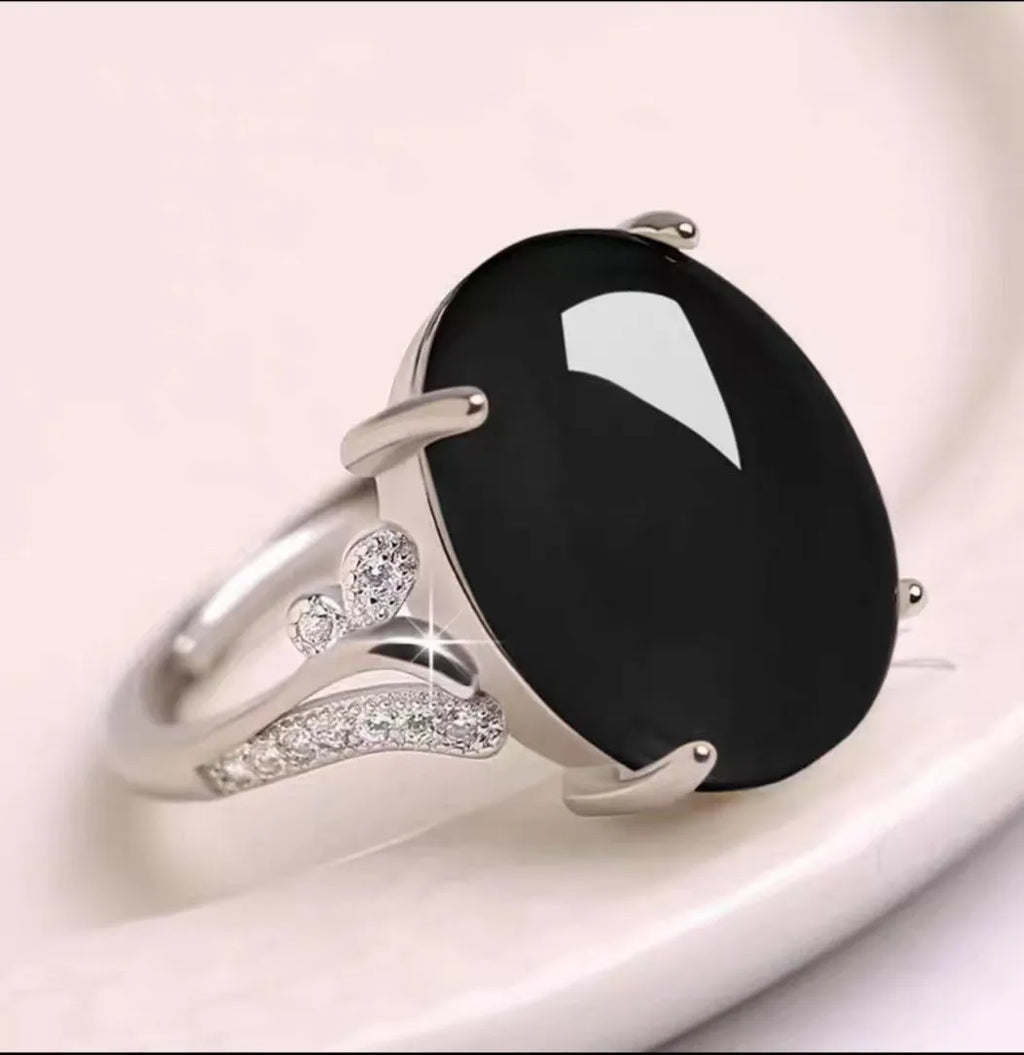 Adjustable alloy geometric sapphire ring women's ethnic style jewellery in black blue green red yellow colours
