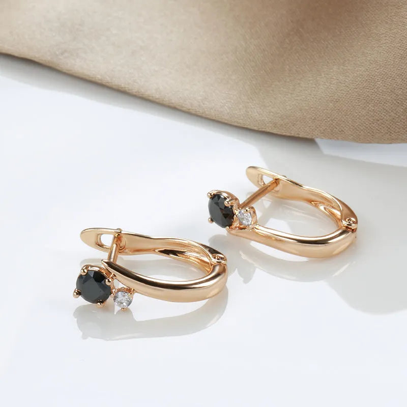 Black agate drop earrings with gold finish and geometric retro design for women