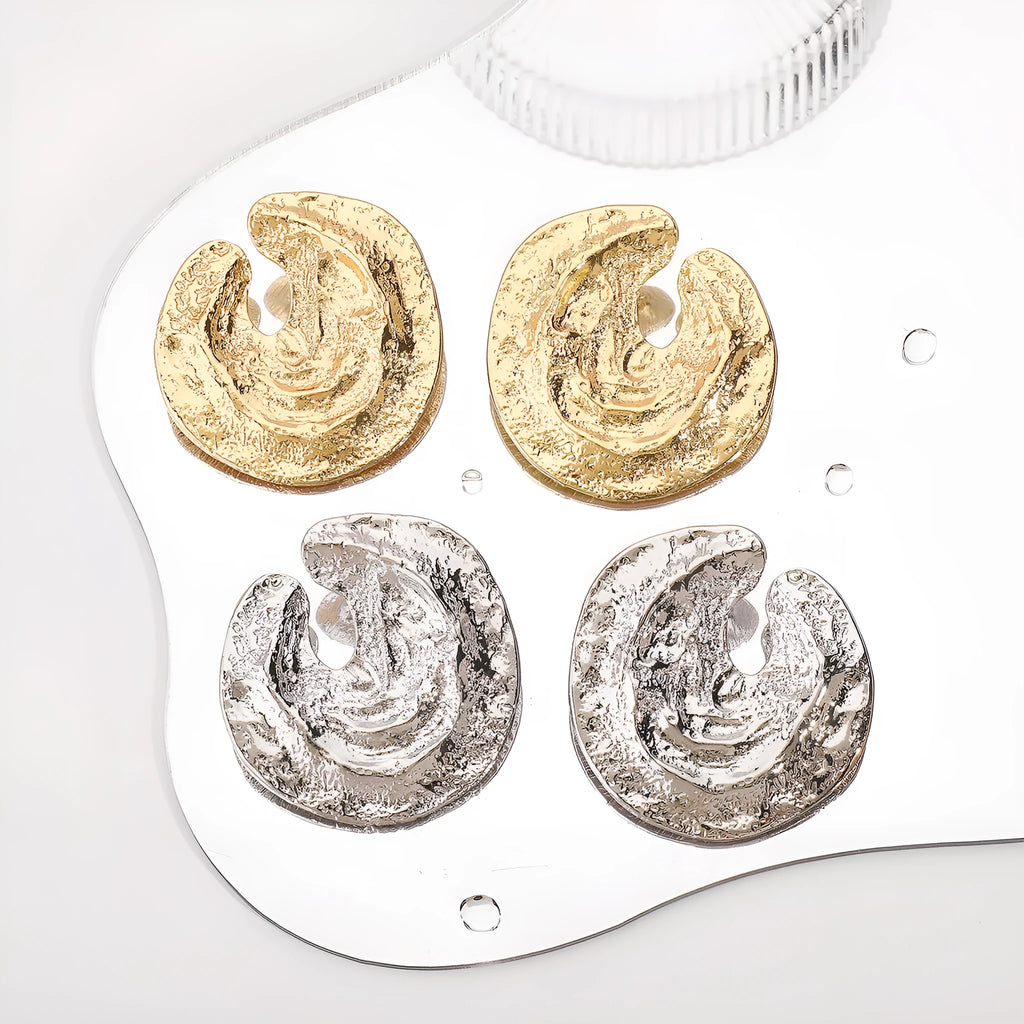 Exaggerated geometric women's earrings with irregular pleats and textured concave-convex surface