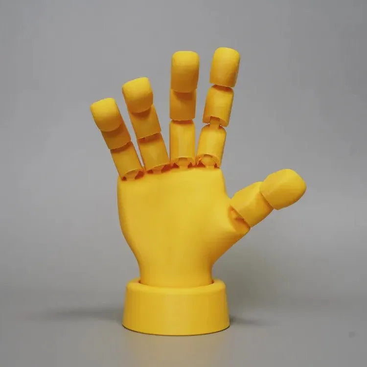 Yellow plastic movable joint hand prop ornament for cosplay decoration.