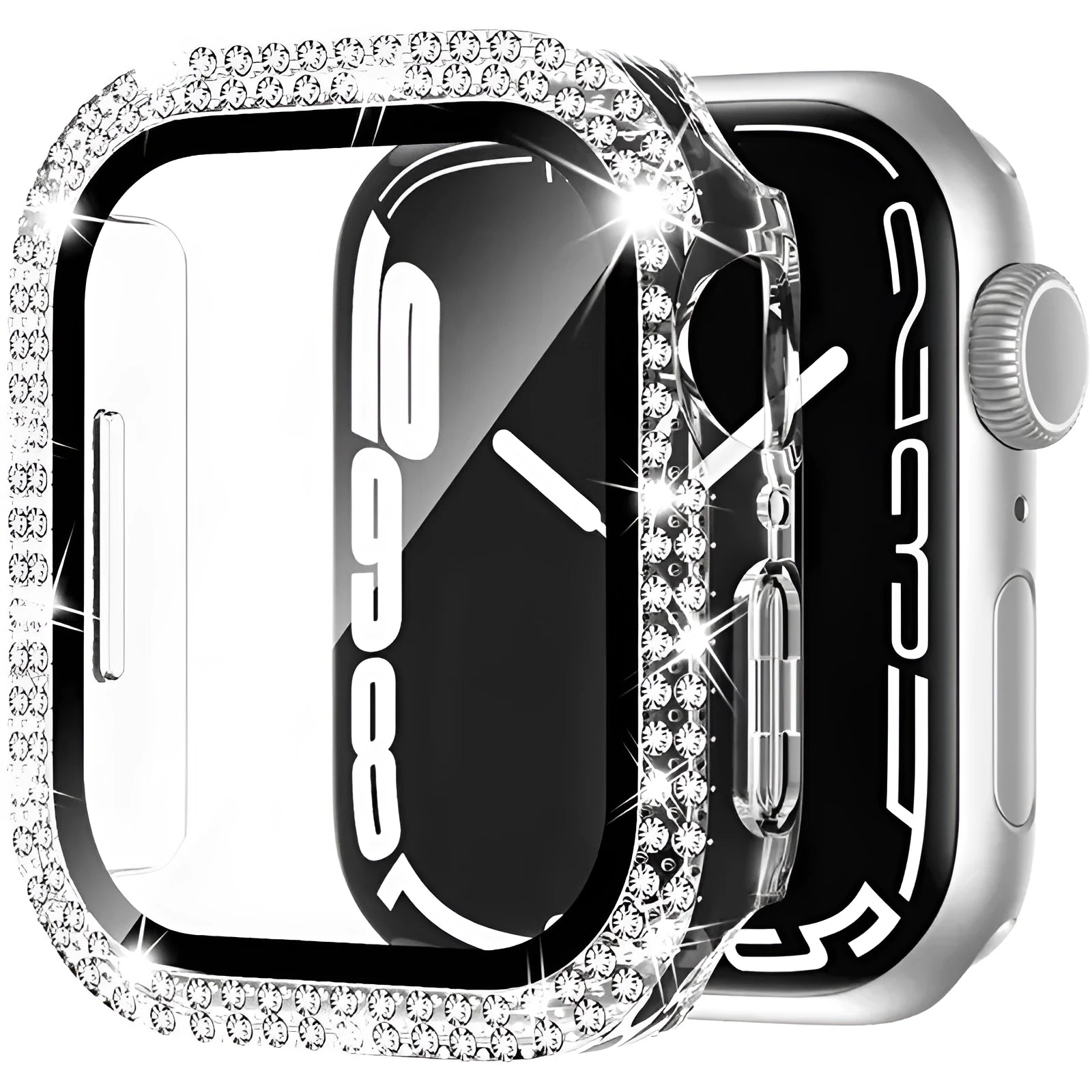 Apple Watch case with double diamond glass and peep-proof privacy screen in rose gold colour.
