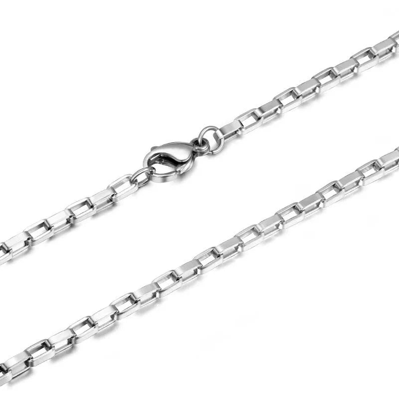Titanium steel box chain necklace 3mm width silvery colour polished finish