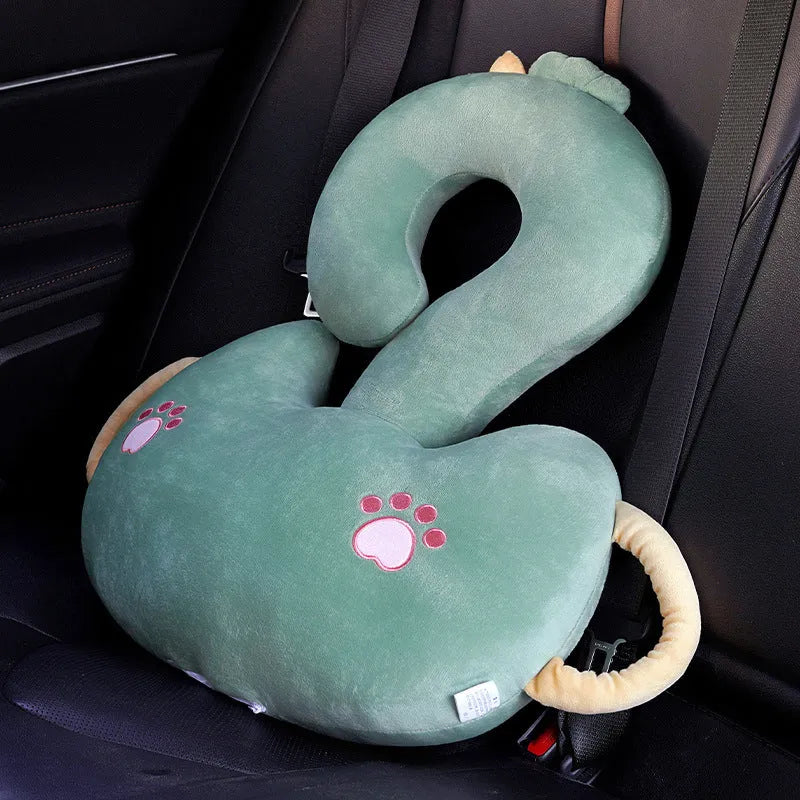 Square cartoon animal hug car cushion pillow on a car seat in light cat colour