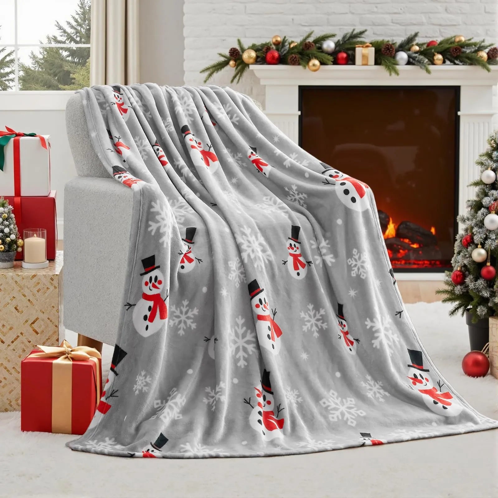 A soft, plush Christmas blanket made from polyester fibre, shown in an American style, folded to display its texture.