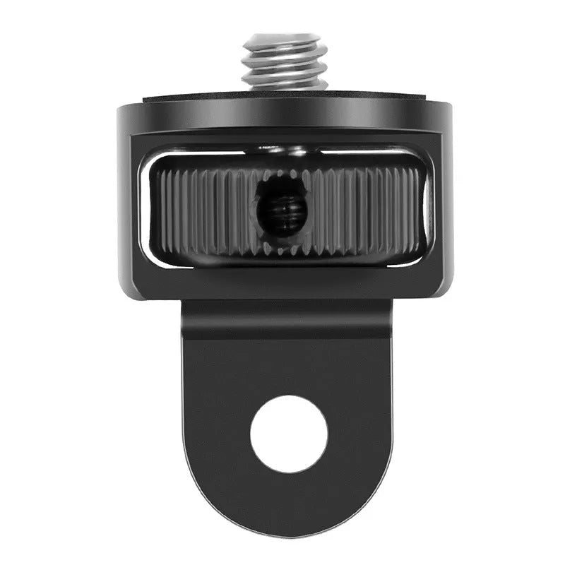Aluminium alloy sports camera adapter screw with 1/4 inch thread in multiple colour options on a grey background.