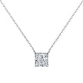 925 silver geometric square white diamond pendant necklace on adjustable clavicle chain in N166 platinum finish