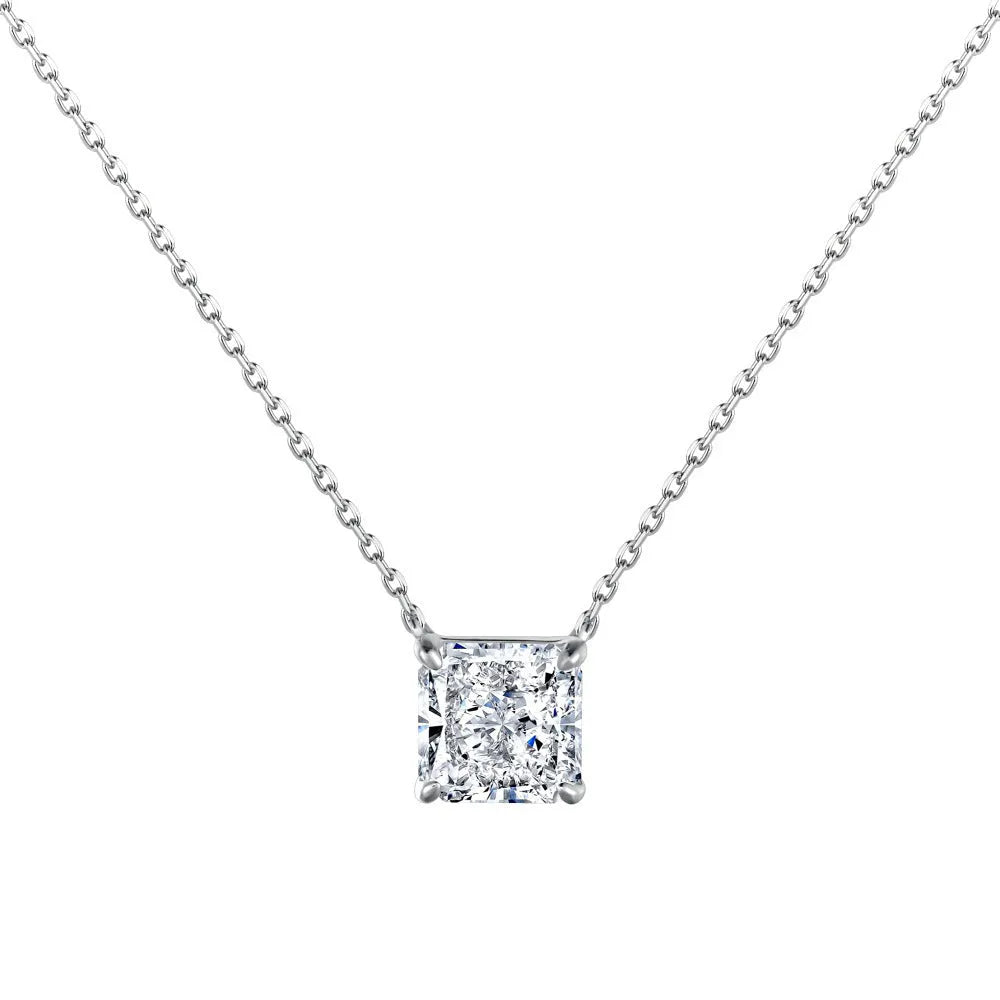 925 silver geometric square white diamond pendant necklace on adjustable clavicle chain in N166 platinum finish